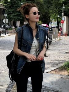 SHANGSHA | French Chic Lightweight Denim Shirt Blue