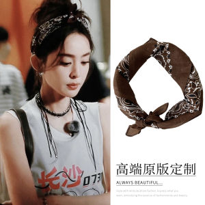 Naza Same Product Brown Hair Tie Scarf Hair Band American Retro Minority Fashion Paisley Small Square Towel Hair Accessories Female Summer