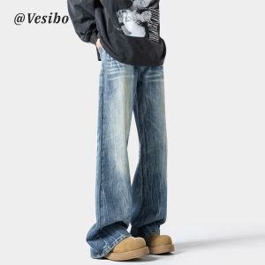 VESIBO | High Street Washed Lightning Pattern Loose Fit Jeans