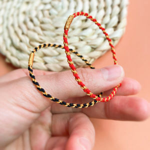 Handmade Golden Thread 4-strand Braid Dragon Year Men's Wristband Thick Red Rope Woven Handcraft Jewelry Accessory