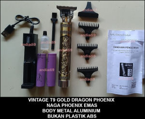 HAIR CLIPPER CUKUR TRIMMER VINTAGE T9 DRAGON PHOENIX NAGA EMAS BODY METAL ALUMINIUM BUKAN PLASTIK ABS