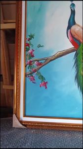 Lukisan burung realis burung merak ukuran 60cm x 80cm home decor ruang tamu dll.