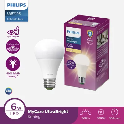 Lampu Philips Bohlam LED MyCare Ultra Bright 6W E27 3000K Kuning