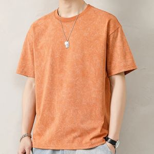 Heavyweight Short Sleeve T-Shirt Mens Summer Trendy Brand Loose Casual Ice Silk Top Youth Fashion Breathable Comfortable Tee