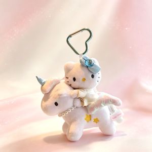 Sanrio | Cute Aesthetic Hello Kitty Unicorn Angel Plush Doll Keychain With Pearl Decor Lovely Bag Charm Ornament Gift for Kids Girls