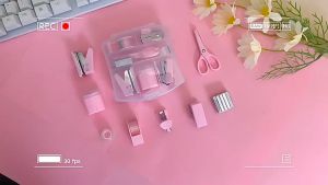 Mini Office Kit Includes Stapler Scissors Staple Remover Tape Dispenser Paper Clips Pen Sharpener Small Telescopic Knife for Office School Clerk Student Desk Supplies