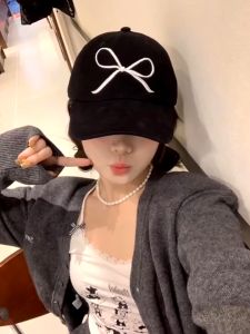 Embroidered Bows Snapback Y2K Bow Baseball Cap Pink Hat Summer Adjustable Soft Top Peaked Caps