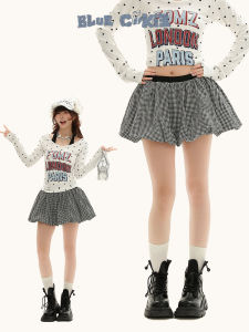 กระโปรงทรงเอลายสก็อตหลากสี กระโปรงทรงเอผู้หญิง ทรงหลวม สไตล์หวาน กระโปรงสั้น กระโปรงสั้นผ้าโพลีเอสเตอร์