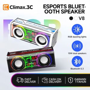 Climax V8 Bluetooth Speaker 10W TWS Transparent Speaker TF Card Multiple RGB Light Modes TWS Couplets 360° Stereo Surround Sound Long Endurance Cyberpun High Low Sound Loudspeaker 赛博蓝牙音箱