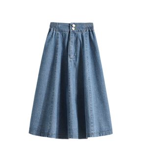 High-Waist Slimming Denim Skirt for Plus Size Women Casual Summer A-Line Skirt with Pocket Fashionable Work Clothing
