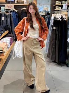 Quần Jeans Denim Ống Rộng Dài Cạp Cao Màu Trơn Phong Cách Đường Phố Cho Nữ Thu Đông Quần Dài Dài Đến Sàn Thiết Kế Khóa Kéo