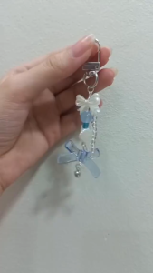 Steve Aesthetic Blue Shell Water Wood Bow Knot Beaded Keychain Photo Album Bag Pendant Gift