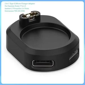2 In 1 Micro Usb Type C Watch Charger Adapter For Garmin Fenix 5 6 7x Venu Vivoactive 4 3 Forerunner 255 955 Portable Chargers