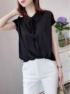 Exclusive High-end Short Sleeve Shirt Pure Color Imitated Silk
