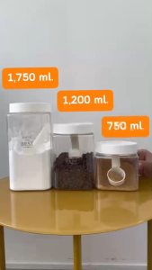 idee [2 PCS] โหลฝาเกลียว ทรงเหลี่ยม ความจุ 1750 ml. (PNP3532/1A) มีช้อนทุกกระปุก ใส่เครื่องปรุง ใส่ผงเครื่องดื่ม ใช้งานสะดวก