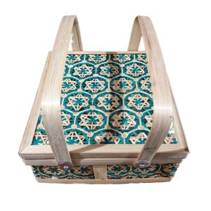 keranjang truntum kotak hijau - teruntum kotak 25x25 cm - box bambu - hampers