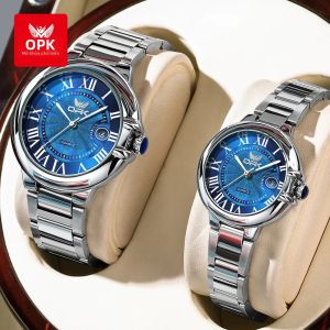 OLEVS | Đồng Hồ Đôi Chống Nước Sâu OPK 6039 Bộ Máy Thạch Anh Bằng Thép Không Gỉ Có Lịch Hiển Thị Kim Dạ Quang Hiển Thị Số La Mã Phong Cách Thể Thao