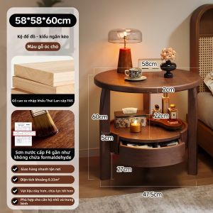 XIANGNANSONG | Bàn Đặt Đầu Giường Phong Cách Retro Gỗ Nguyên Khối