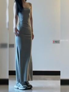 cenzcci | Đầm Ôm Body Giảm Cân Sang Trọng Đai Quai Mảnh Màu Xám