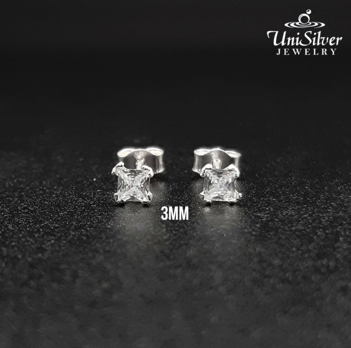 Unisilver 925 Sterling Silver Tine Square CZ Stone Stud Earrings