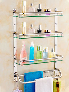 Bathroom Toilet Glass Storage Rack Towel Rack 304 Stainless Steel Hand Washing Bathroom Bathroom Wall-Mounted Punch-Free