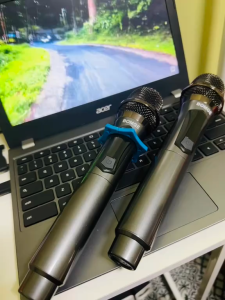 BOMGE Wireless Microphone UHF Receiver Universal Microphone UHF FM Loading Bicycle Without Interference Band Level COD For Home KTV Record Studio gold