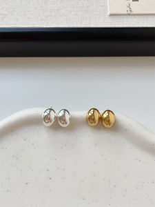 Daily Versatile Pure Silver Needle Earrings Golden Eggshell Oval Ball Elegant Fashionable Commuter Womens Jewelry Ear Jewelry