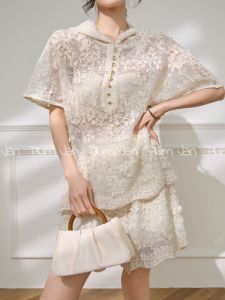 High-quality Lace Embroidery Hooded Short Sleeve and Shorts Set