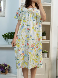 plus Size Summer Sleep Dress Home Clothes Short Sleeve Loose Cotton Silk Artificial Cotton Thin Outerwear Dress for plus Size Women