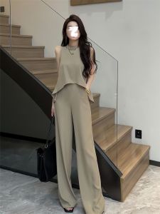 Elegant French Style Shoulder Bared Top And High Waist Wide Leg Pants Two Piece Set Summer Fashion Womens Ensemble