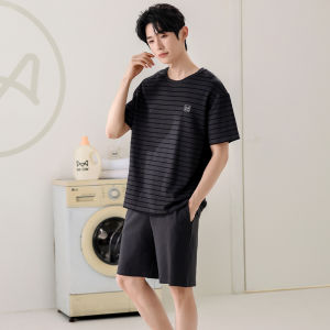 MiiOW | Bộ đồ ngủ cotton nam mùa hè MiiOW thoáng khí quần short mặc ở nhà áo thun cổ tròn thoải mái phong cách thường ngày