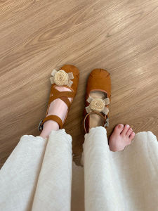 Genuine Leather Ballet Flats Womens Shoes Mary Janes Cross Buckle Strap Slip-On round Toe High Heel Fashion Single Shoes