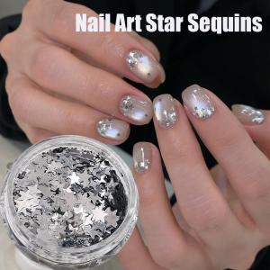1Box 3D Silver Star Nail Art Sequins Mixed 1-3mm Starlight Nails Glitter Flakes Sparkle Pentagram Manicure Paillette Decoration