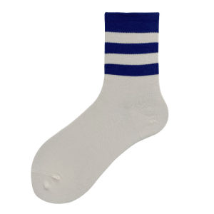 ถุงเท้าข้อสั้นลายทางสองแถบสำหรับผู้หญิง ถุงเท้าข้อสั้นคอตตอนสไตล์อังกฤษ ถุงเท้าลำลอง ถุงเท้าข้อสั้นลาย C สีฟอกน้ำทะเล