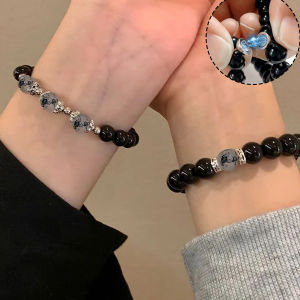 2 cái/Bộ Đá Vỏ Chai đen tự nhiên từ vòng đeo tay đôi Vòng đeo tay đính cườm cho tình bạn trang sức tình nhân valentine của món quà ngày