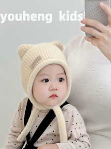 Warm Knitted Cat Ear Hat for Babies Cute Cartoon Design Ear Protection Autumn Winter New Style Tied Head Cover Infant Toddler Hat