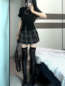 Original Brown Tea JK Dog High Waist Short Skirt Womens Elastic Uniform Set School Uniform Style A-Line Mini Skirt