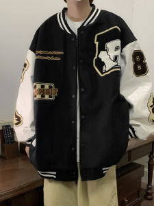 Casual Stitching Baseball Jacket for Men Spring Autumn Loose Fit Retro Style Couple Outerwear Trendy Vintage Leisure Coat