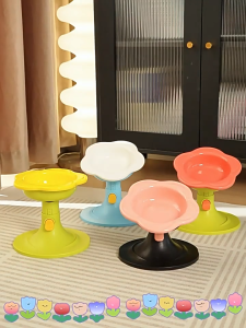 Adjustable Pet Bowl Elevated Feeder Neck Protection Anti Spill Cat Dog Food Container Tilted  Slow Feeder Suction Base