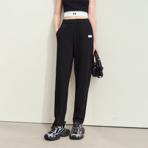 Amii Autumn New Style Lightweight Sporty Casual Pants Womens Long Trousers with Letter Embroidery Elastic Waistband