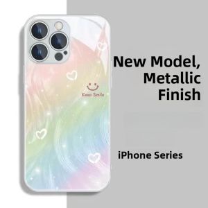 Rainbow Gradient Feather Glass Protective Case for OPPO Reno Series Full Cover Creative Design Smiley Face Pattern Eco-Friendly