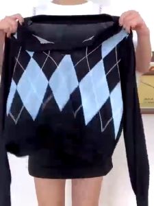 argyle knit top / crop knit top / korean knit top / atasan rajut ketupat / argyle top / y2k knit top / oversized knit