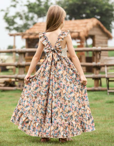 BIBIHOU Bohemian Style Dress for Girls Elegant Vintage Butterfly Costume Long dress Girls Clothes From 4 to 12 years old