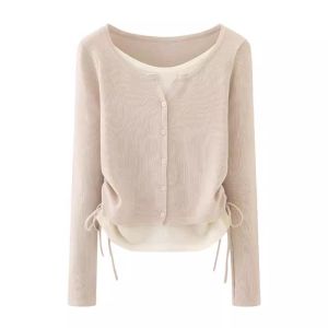 Áo Len Cardigan Dệt Kim Cổ Chữ V Thời Trang Cho Nữ Thu Đông Mới Về Dáng Ôm Vừa Vặn Có Dây Rút Eo Thon Gọn Đa Năng