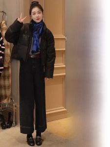 ทันสมัย สีดำ ผ้าฝ้าย เสื้อแจ็คเก็ต และ กางเกงยีนส์ เซ็ตสไตล์ขี้เกียจ Early ฤดูใบไม้ร่วง ฤดูหนาว สูง เอว แขนยาว H Version Commute Style ผู้หญิง Ensemble