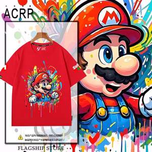 Collaborative Graffiti Design Super Mario T-Shirt Cotton Round Neck