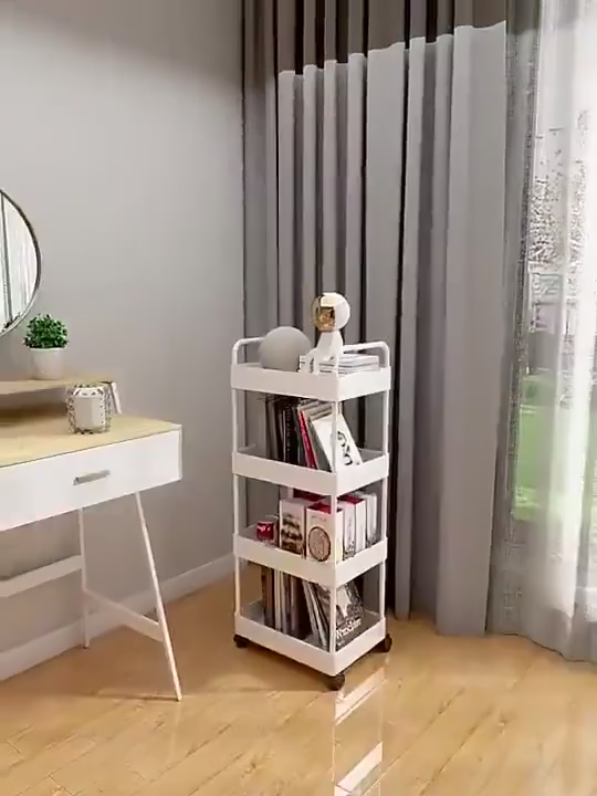 Multi-Tier Mobile Shelf Versatile Rolling Storage Cart Kitchen Living Room Organizer on Wheels