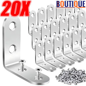20Set Stainless Steel Angle Code 90° Straight L-shaped Thickened Corner Code Bracket Fastener for Wood Furniture Cabinet Accessories