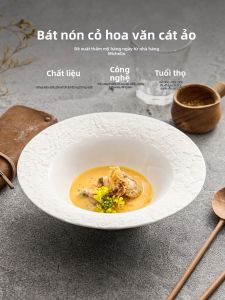 YOGEHOME | Sculptured Pattern White Open Large Soup Bowl Ceramic