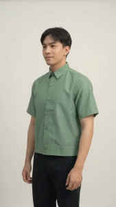 Plain Sage Green Polo Jacket Barong Premium Jusilyn Short Sleeves